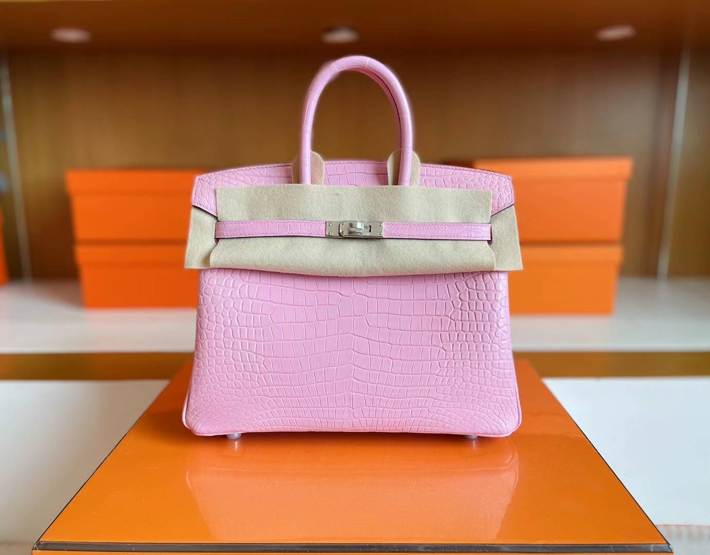 Saudi Arabia Riyadh Hermès BK 25 Matte Alligator Crocodile 5P pink PHW