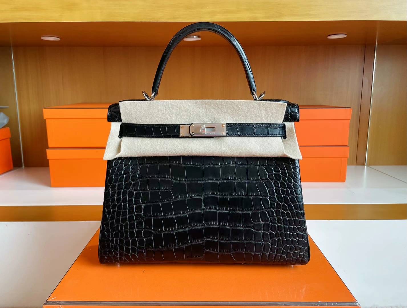 Hermès KL 25cm Matte Alligator crocodile CC89 Nỏi PHW