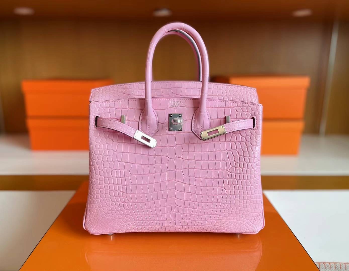 Saudi Arabia Riyadh Hermès BK 25 Matte Alligator Crocodile 5P pink PHW