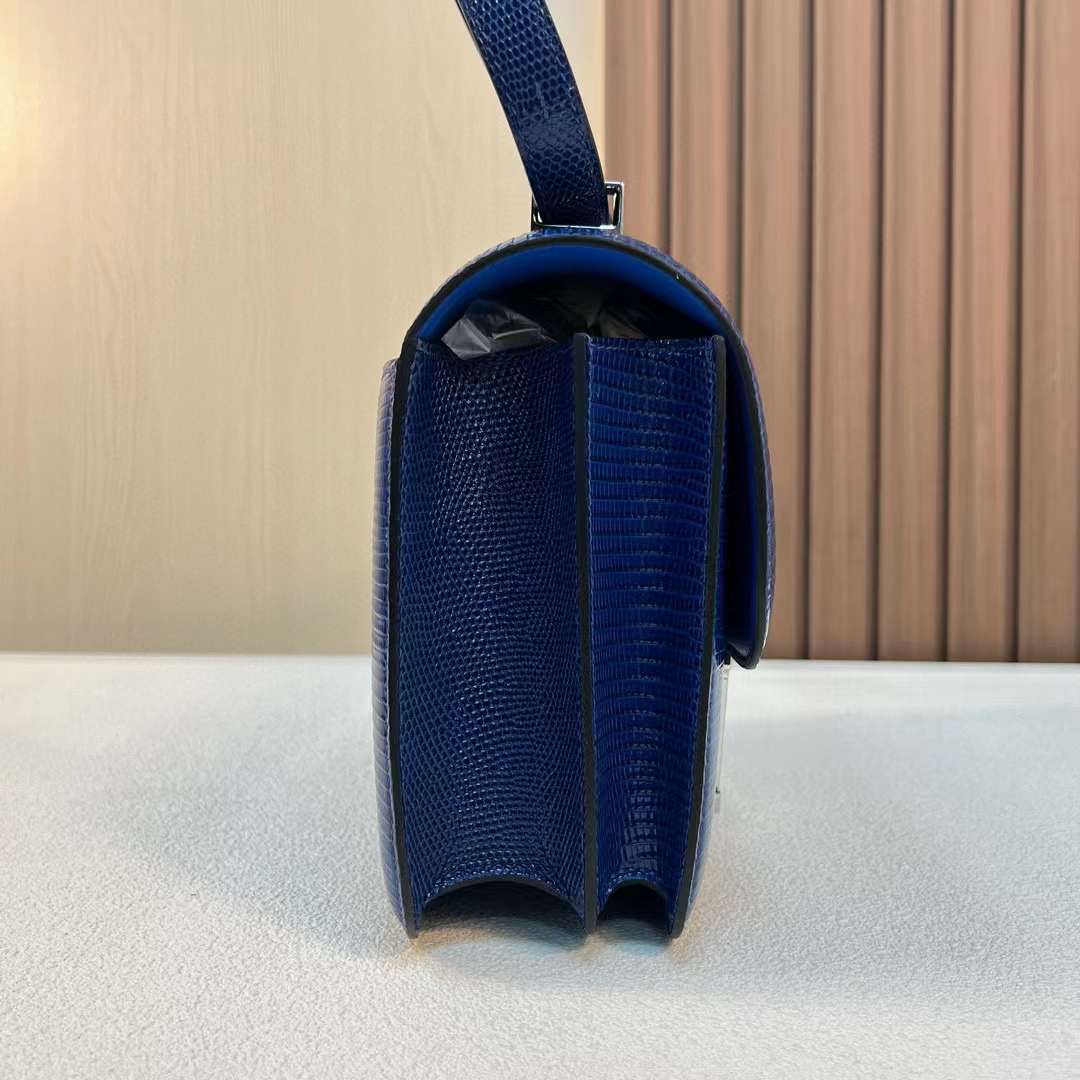 Constance 24cm Lizard 进口蜥蜴皮 73宝石蓝 银扣 全手工蜡线缝制 Phw