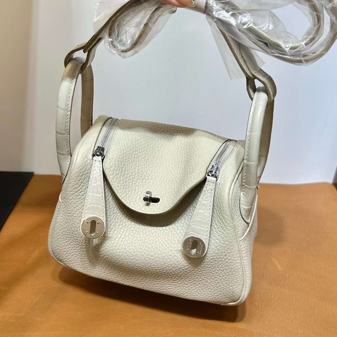 Mini LD 19cm Touch Clemence/雾面美洲鳄鱼 8L Beton 冰川白 银扣 Phw