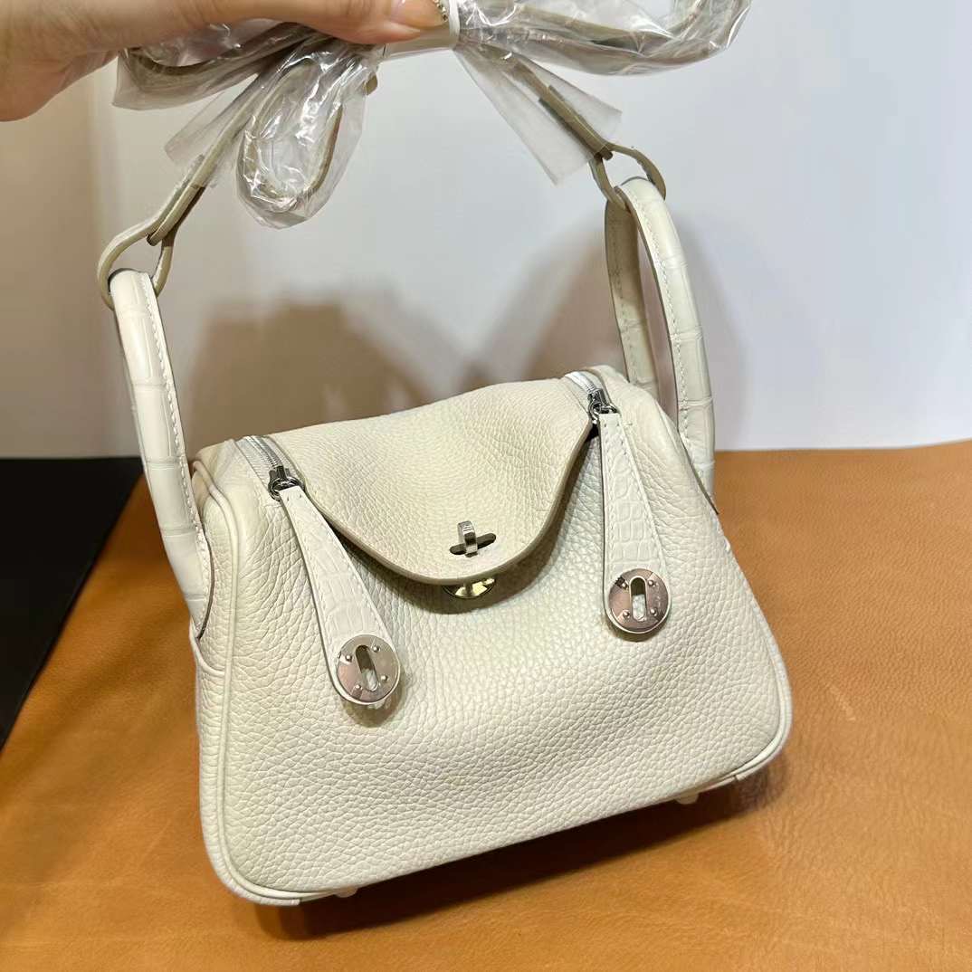 Mini LD 19cm Touch Clemence/雾面美洲鳄鱼 8L Beton 冰川白 银扣 Phw
