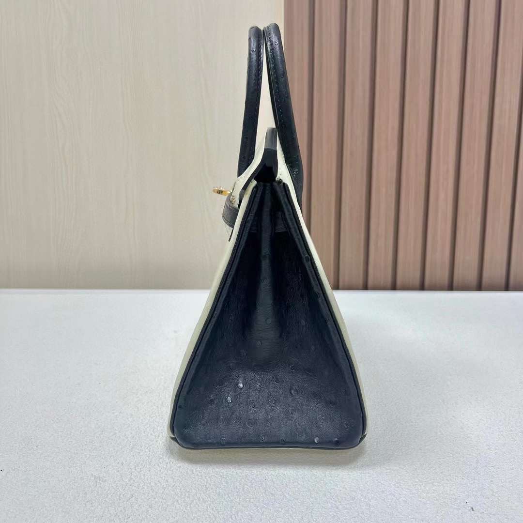 BK 25cm Ostrich 原厂kk南非鸵鸟 8L冰川白/89黑色 金扣 全手工蜡线缝 Ghw