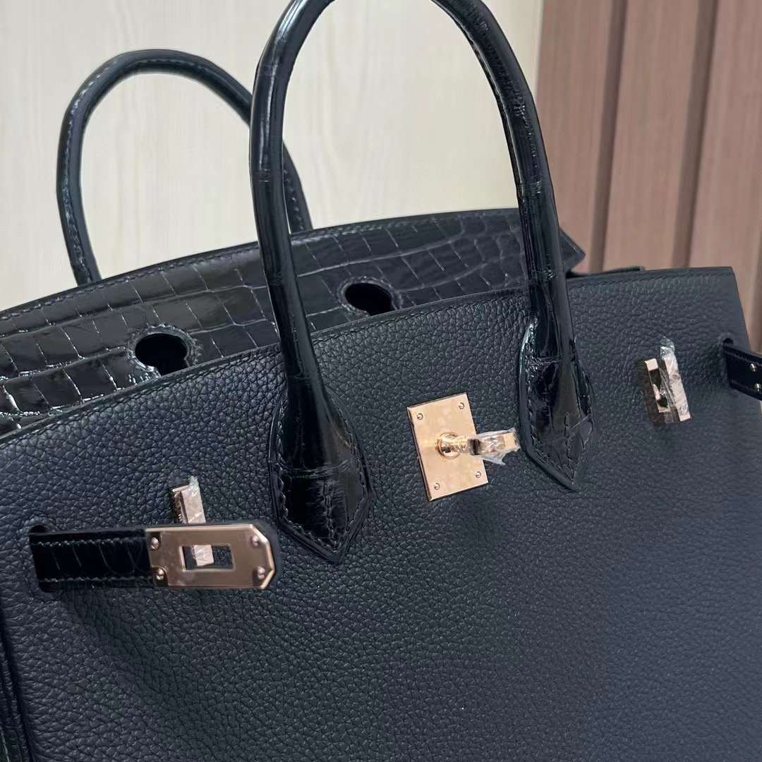 BK 25cm Touch Togo/亮面尼罗鳄鱼 Ck89黑色 玫瑰金扣 全手工蜡线缝 Rghw