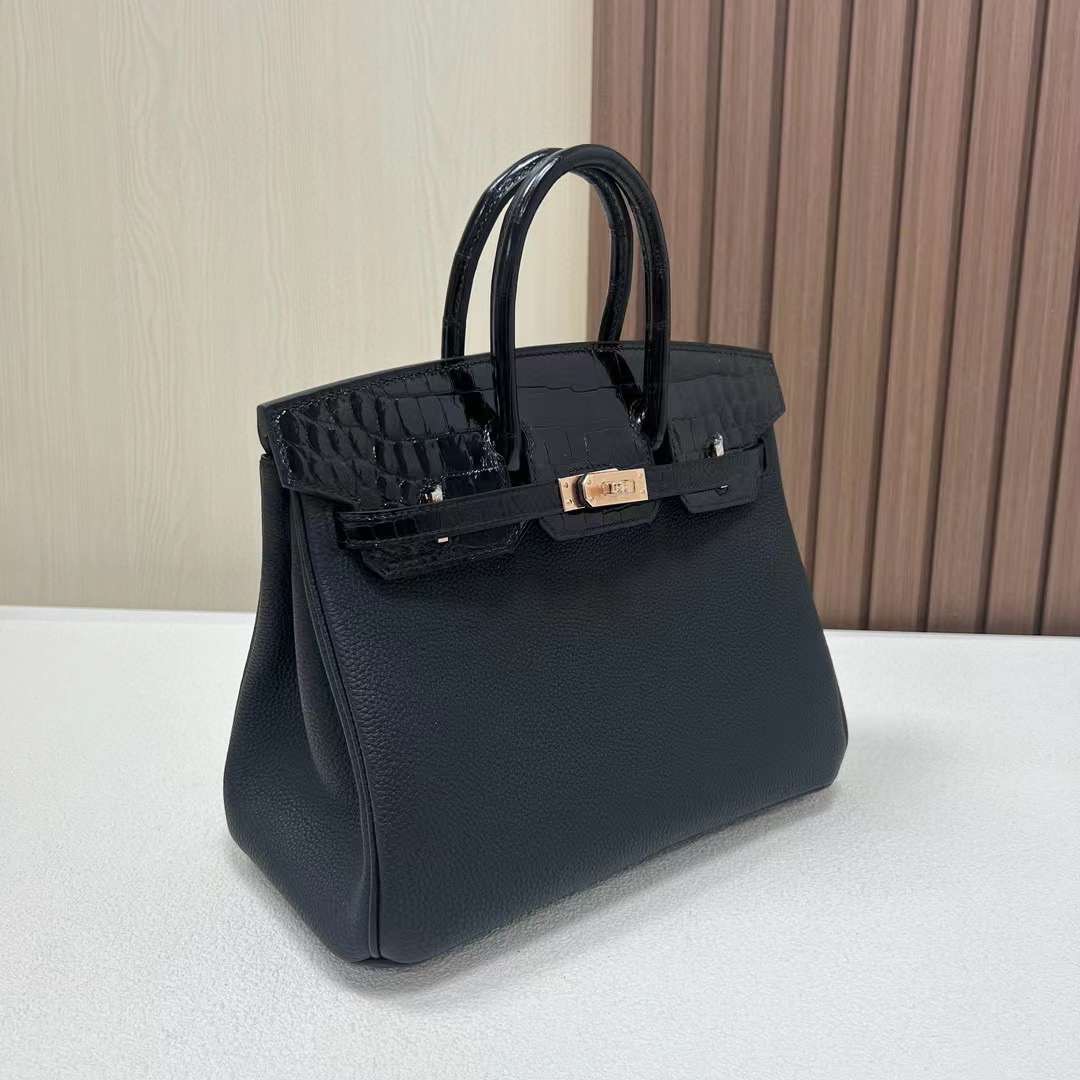 BK 25cm Touch Togo/亮面尼罗鳄鱼 Ck89黑色 玫瑰金扣 全手工蜡线缝 Rghw
