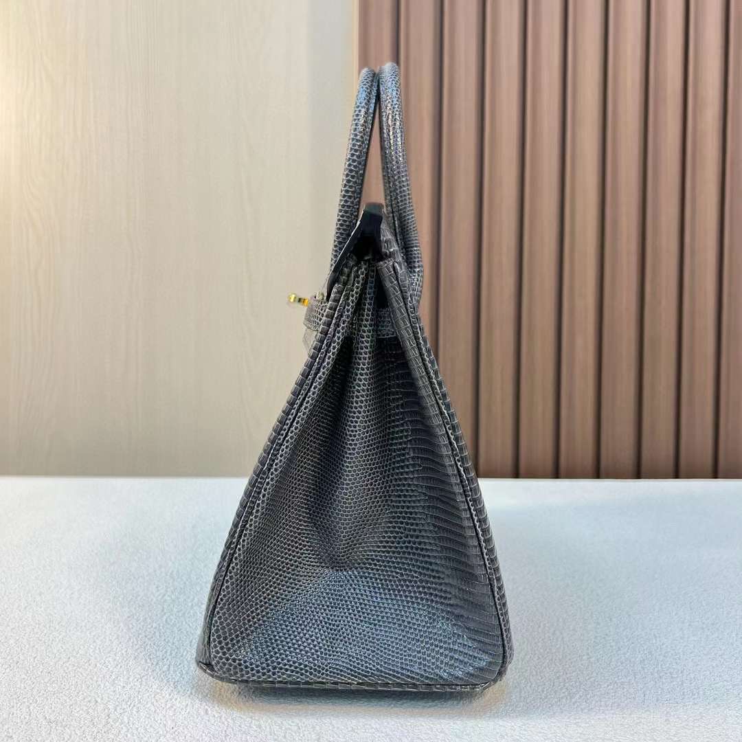 BK 25cm Lizard 进口蜥蜴皮 84深灰色 金扣  全手工蜡线缝 Ghw