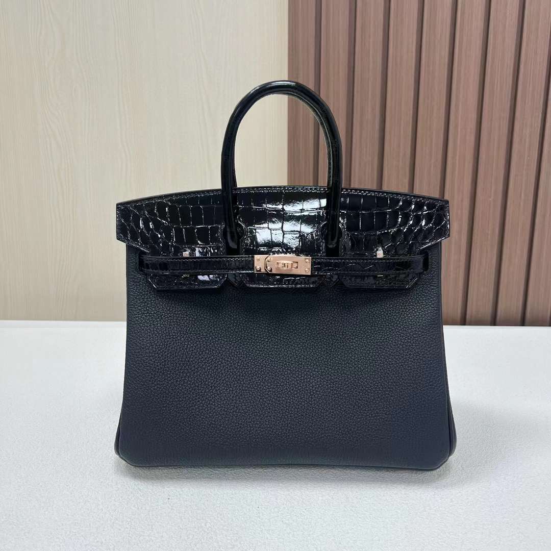 BK 25cm Touch Togo/亮面尼罗鳄鱼 Ck89黑色 玫瑰金扣 全手工蜡线缝 Rghw