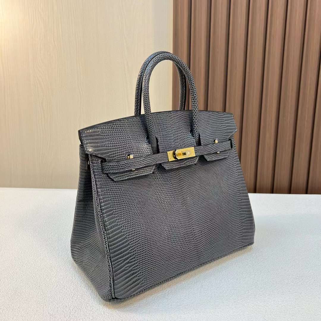 BK 25cm Lizard 进口蜥蜴皮 84深灰色 金扣  全手工蜡线缝 Ghw
