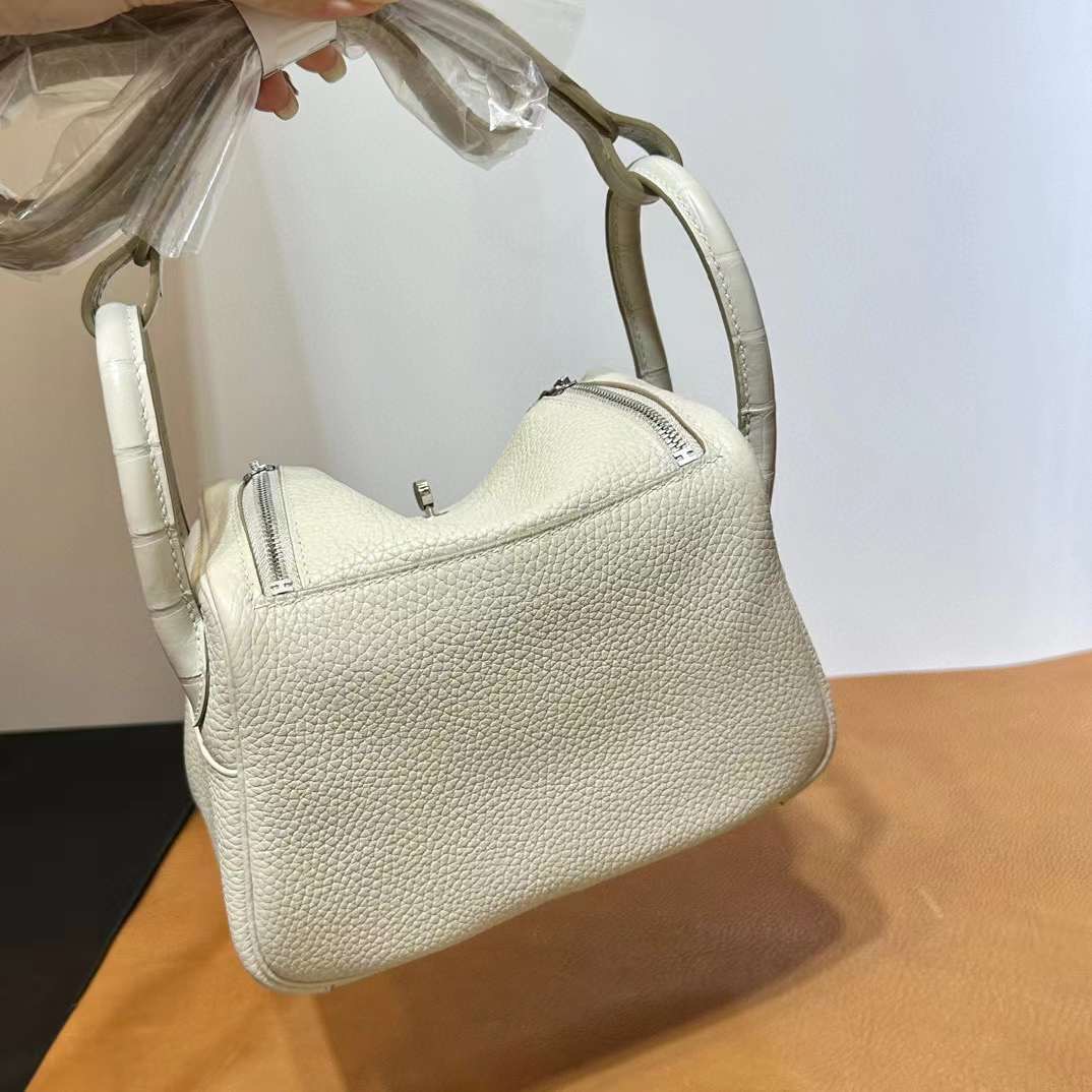 Mini LD 19cm Touch Clemence/雾面美洲鳄鱼 8L Beton 冰川白 银扣 Phw