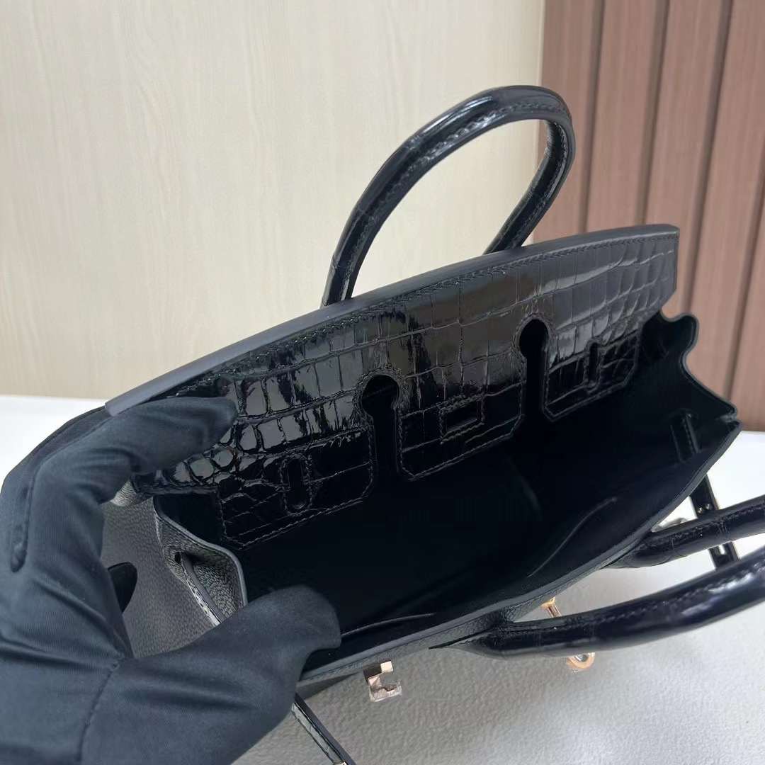 BK 25cm Touch Togo/亮面尼罗鳄鱼 Ck89黑色 玫瑰金扣 全手工蜡线缝 Rghw
