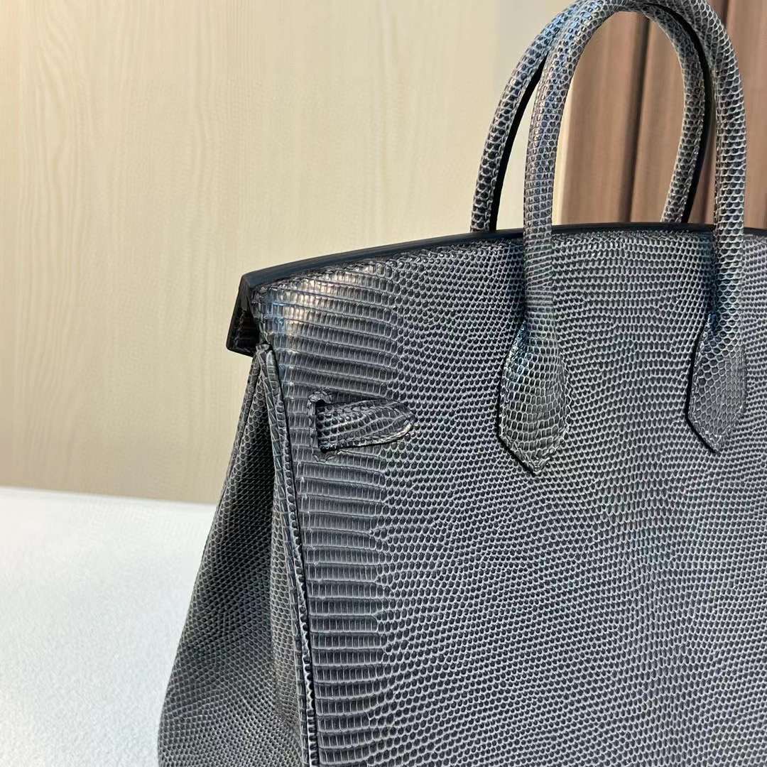 BK 25cm Lizard 进口蜥蜴皮 84深灰色 金扣  全手工蜡线缝 Ghw