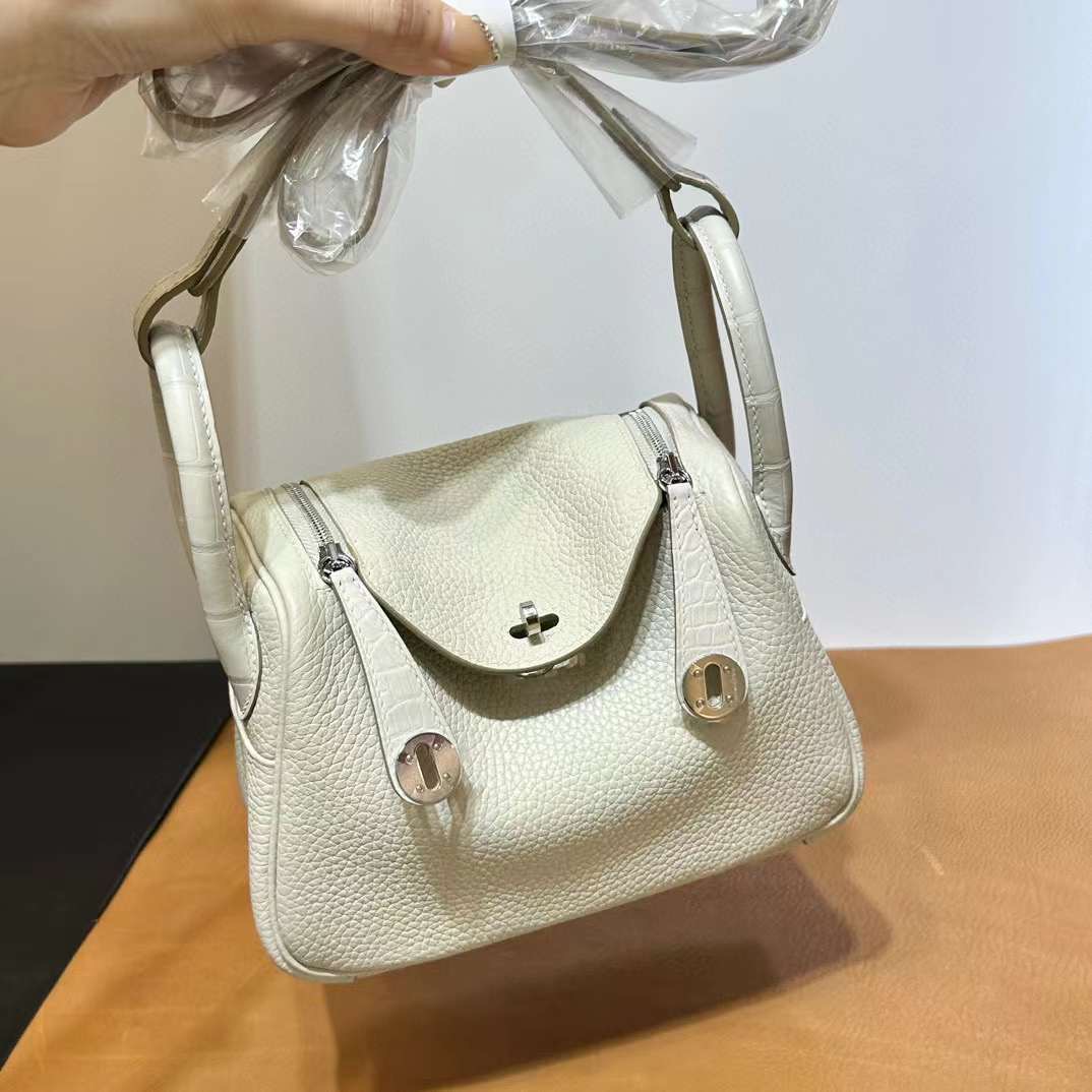 Mini LD 19cm Touch Clemence/雾面美洲鳄鱼 8L Beton 冰川白 银扣 Phw