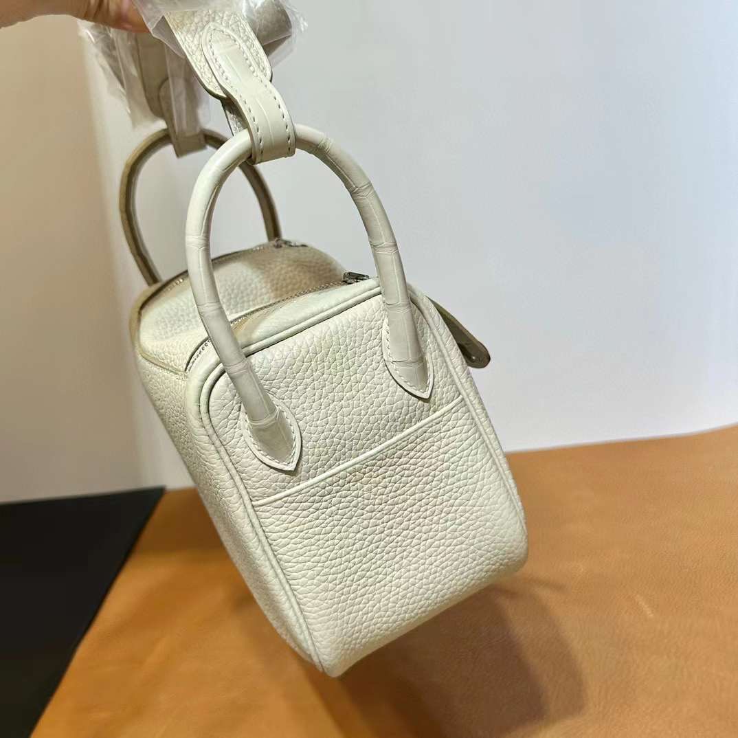Mini LD 19cm Touch Clemence/雾面美洲鳄鱼 8L Beton 冰川白 银扣 Phw