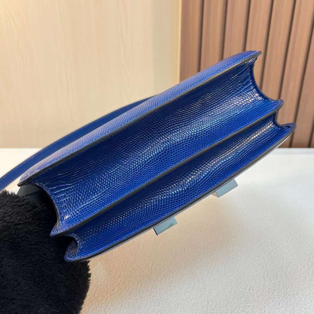Constance 24cm Lizard 进口蜥蜴皮 73宝石蓝 银扣 全手工蜡线缝制 Phw