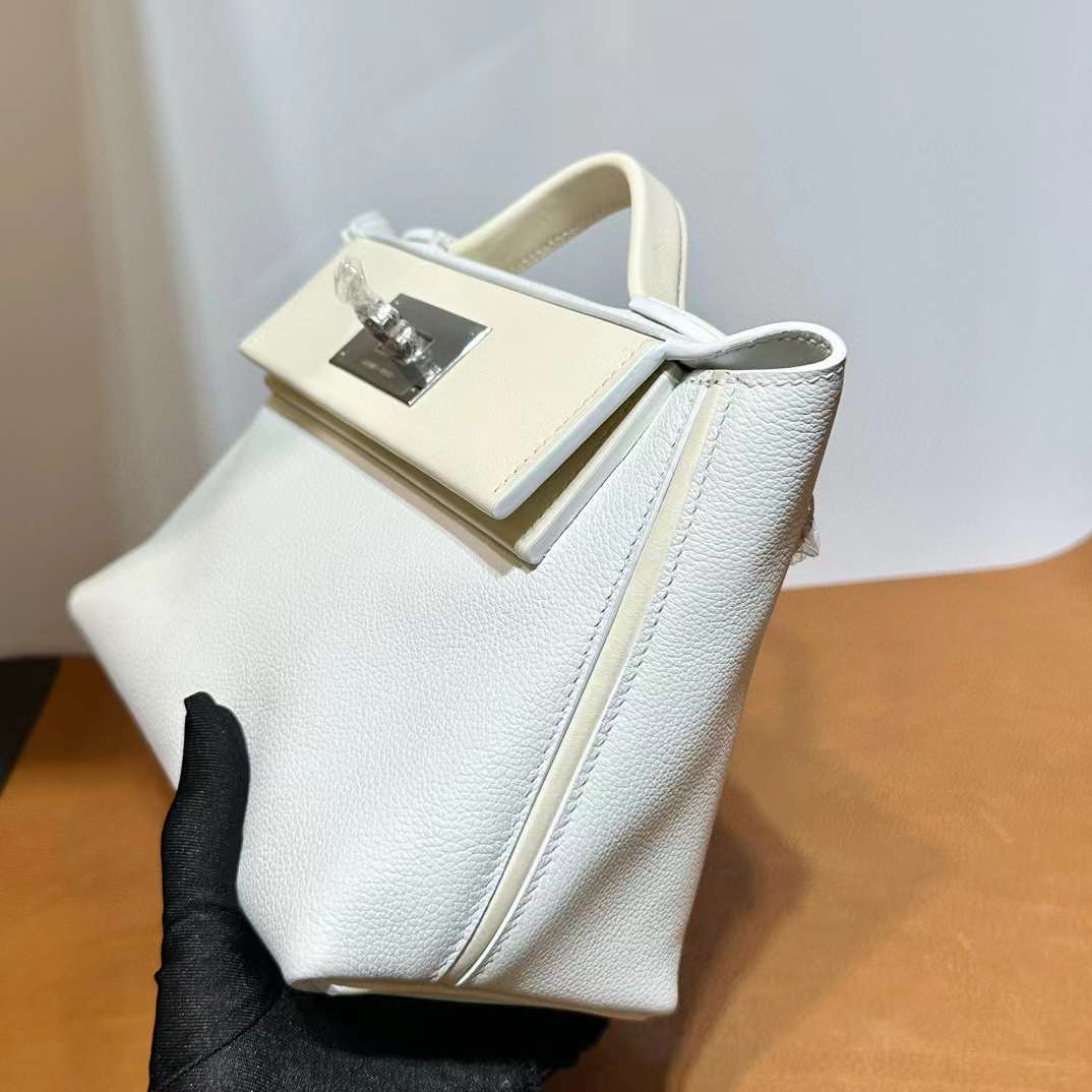 Mini HM 2424 Evercolor/Swift 01纯白 / i2 Nata 奶油白 银扣 一级工艺 全手工蜡线缝 Phw