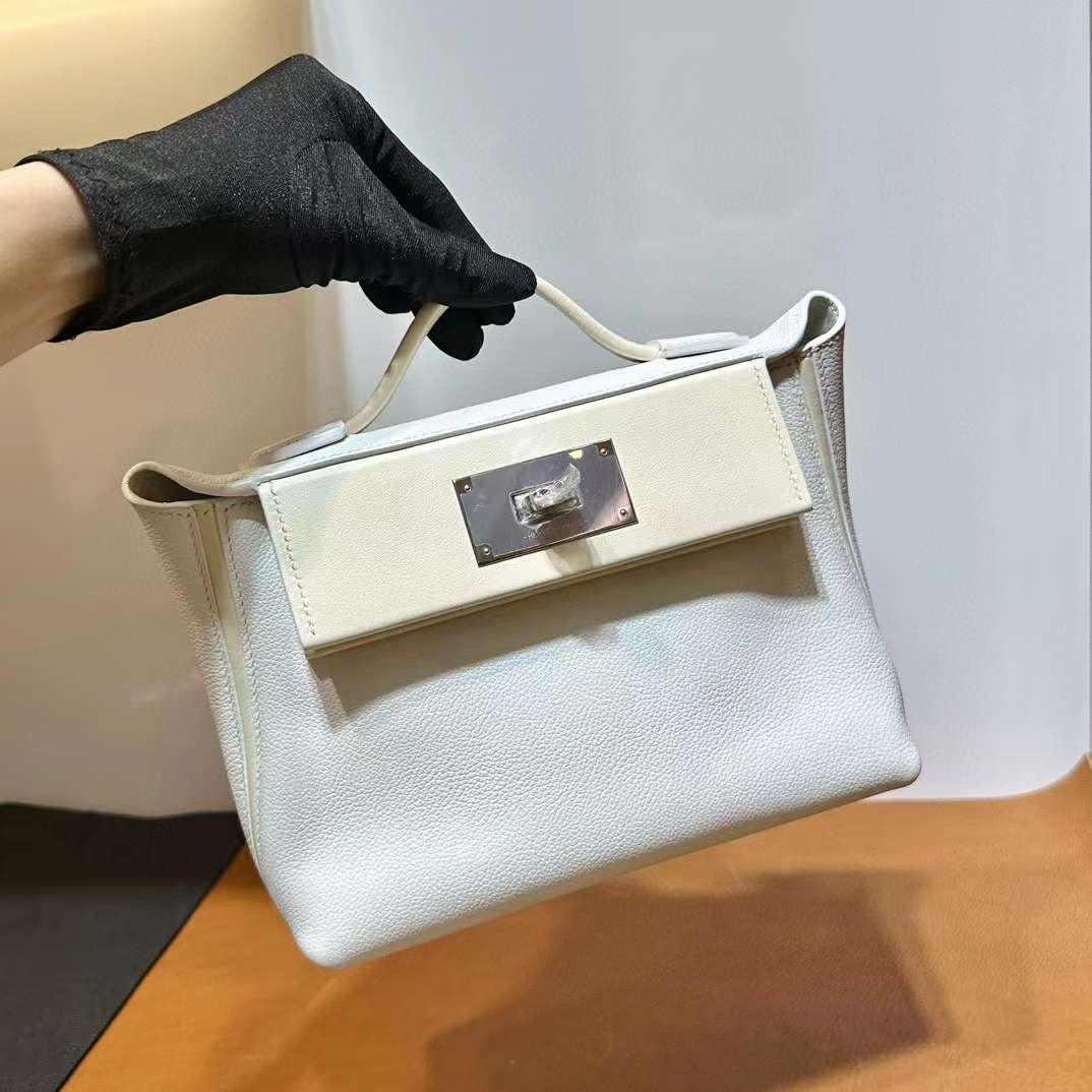 Mini HM 2424 Evercolor/Swift 01纯白 / i2 Nata 奶油白 银扣 一级工艺 全手工蜡线缝 Phw
