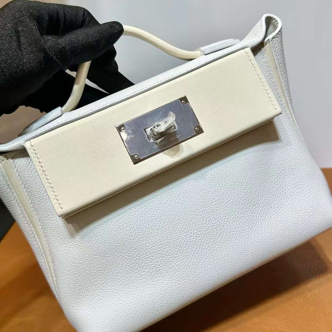 Mini HM 2424 Evercolor/Swift 01纯白 / i2 Nata 奶油白 银扣 一级工艺 全手工蜡线缝 Phw