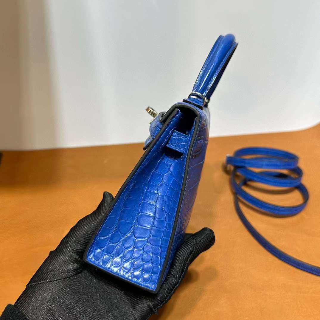 KL Mini 19cm 雾面美洲鳄鱼 7T Blue Electric 电光蓝 银扣 一级工艺 全手工蜡线缝 Matte Alligator Crocodile Phw 定制✈️
