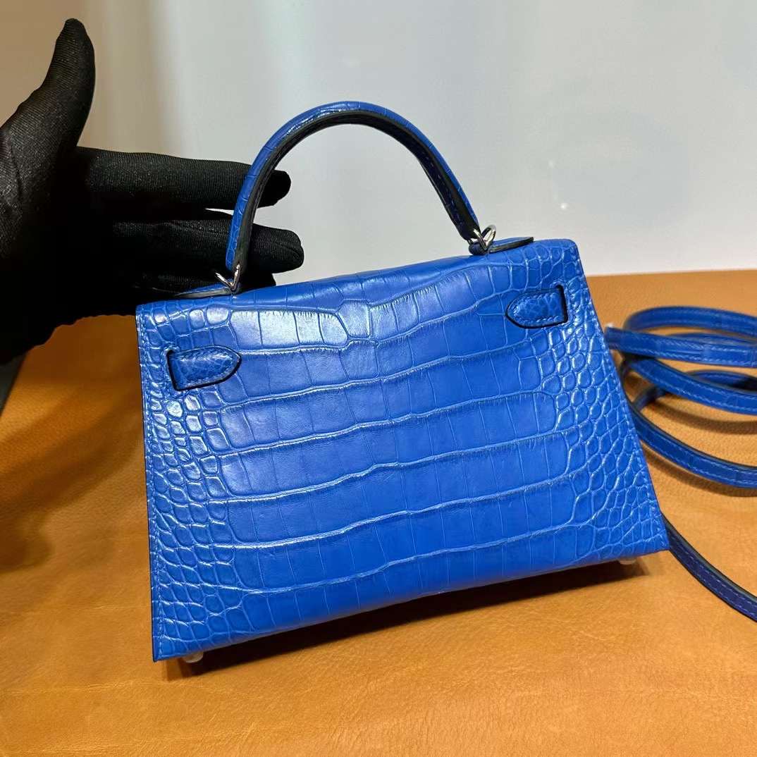 KL Mini 19cm 雾面美洲鳄鱼 7T Blue Electric 电光蓝 银扣 一级工艺 全手工蜡线缝 Matte Alligator Crocodile Phw 定制✈️