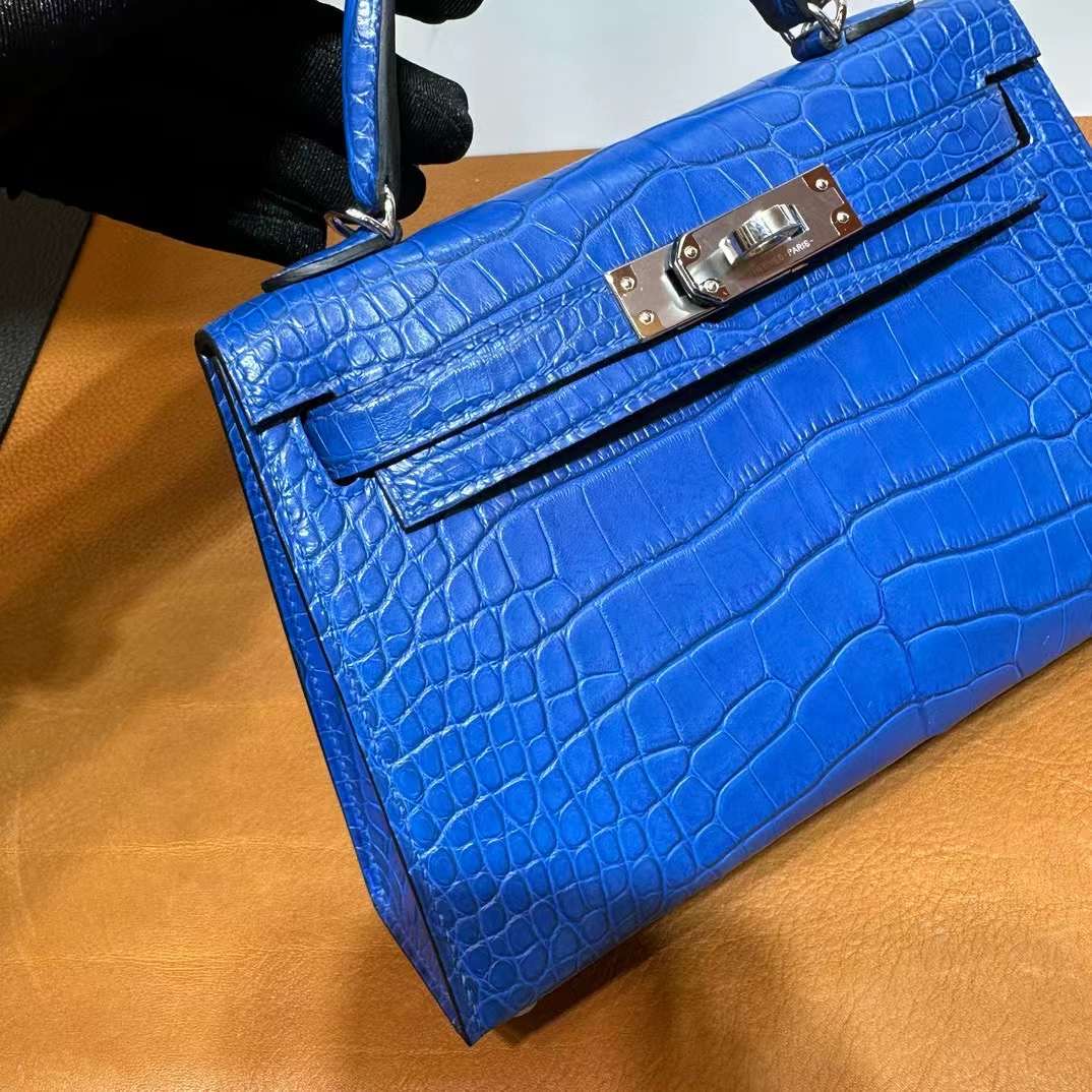 KL Mini 19cm 雾面美洲鳄鱼 7T Blue Electric 电光蓝 银扣 一级工艺 全手工蜡线缝 Matte Alligator Crocodile Phw 定制✈️