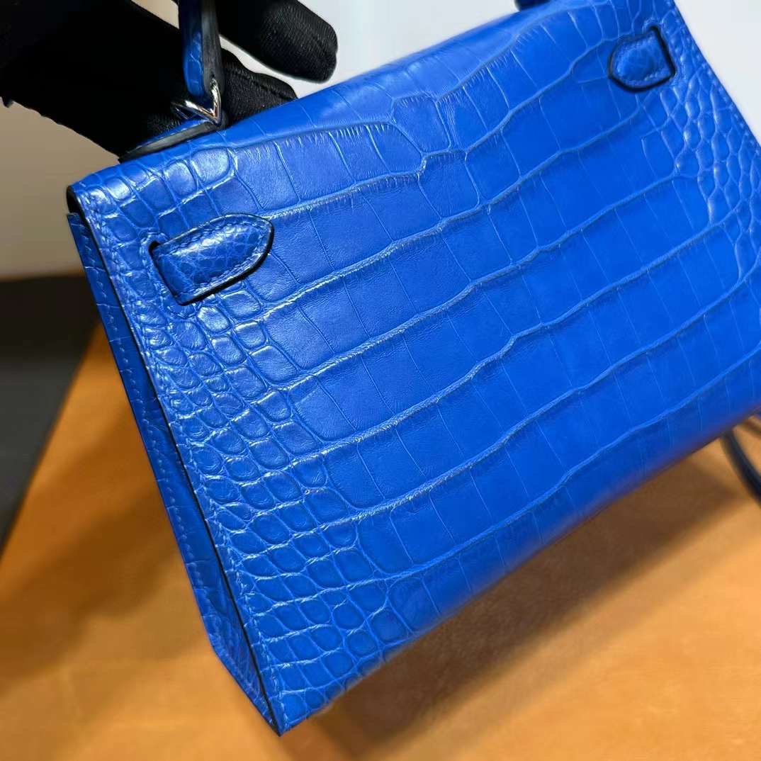 KL Mini 19cm 雾面美洲鳄鱼 7T Blue Electric 电光蓝 银扣 一级工艺 全手工蜡线缝 Matte Alligator Crocodile Phw 定制✈️