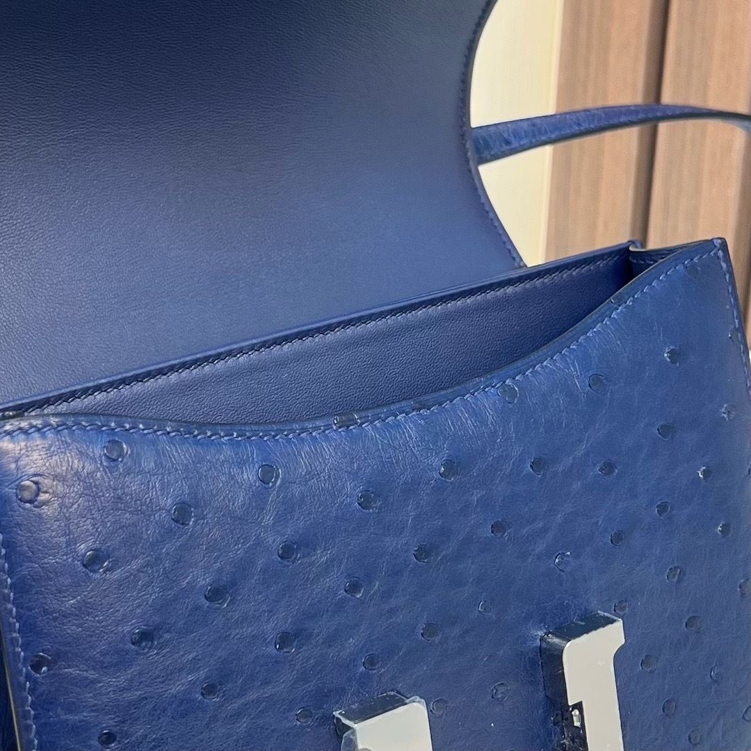 Constance 18cm Ostrich 原厂kk进口鸵鸟皮 Ck73 Bleu Saphir 宝石蓝 银扣 一级工艺 全手工缝 Phw