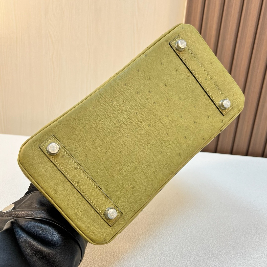 现货 BK 25cm Ostrich 原厂kk进口鸵鸟皮 6G草坪绿 Pelouse 银扣 全手工蜡线缝 Phw Stock
