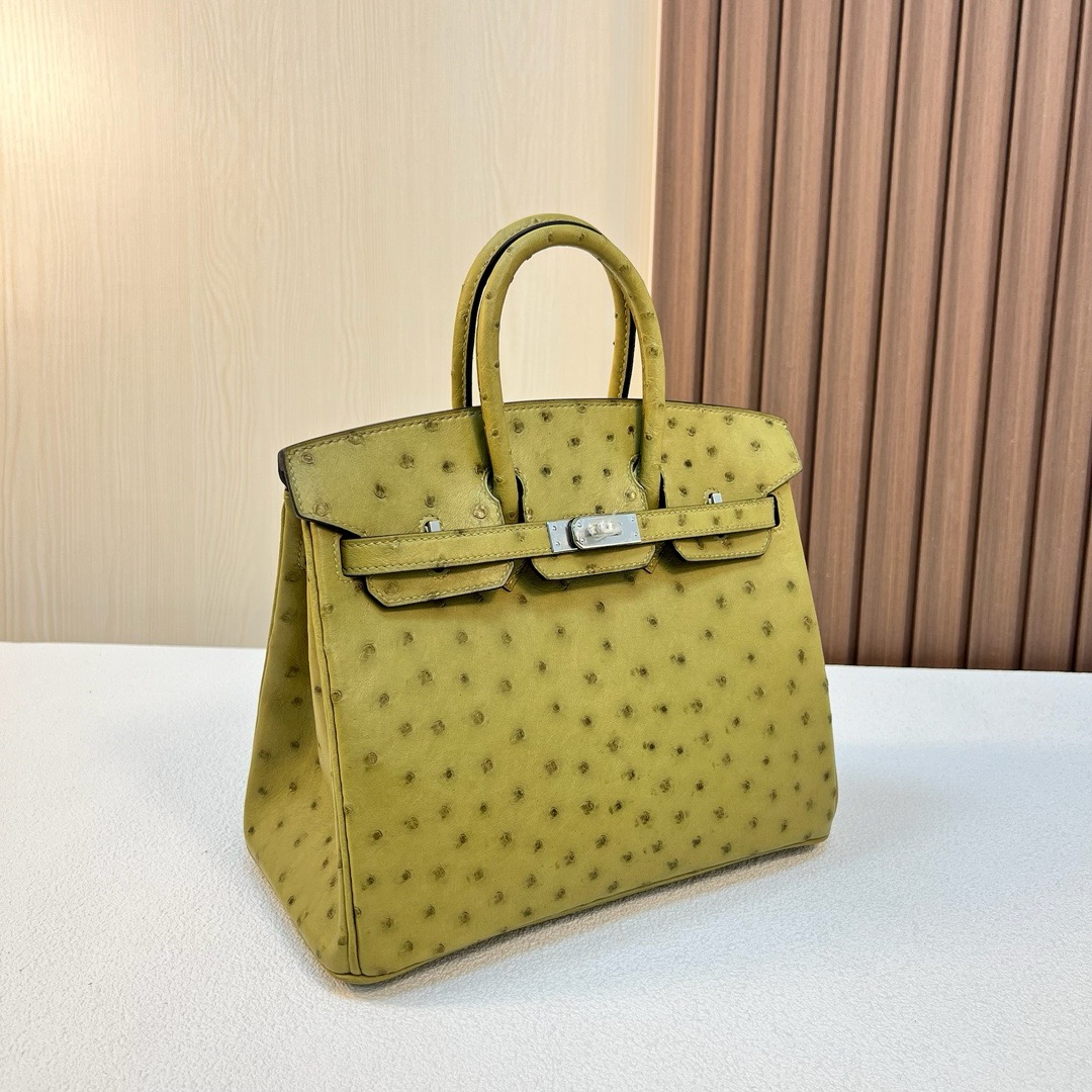 现货 BK 25cm Ostrich 原厂kk进口鸵鸟皮 6G草坪绿 Pelouse 银扣 全手工蜡线缝 Phw Stock