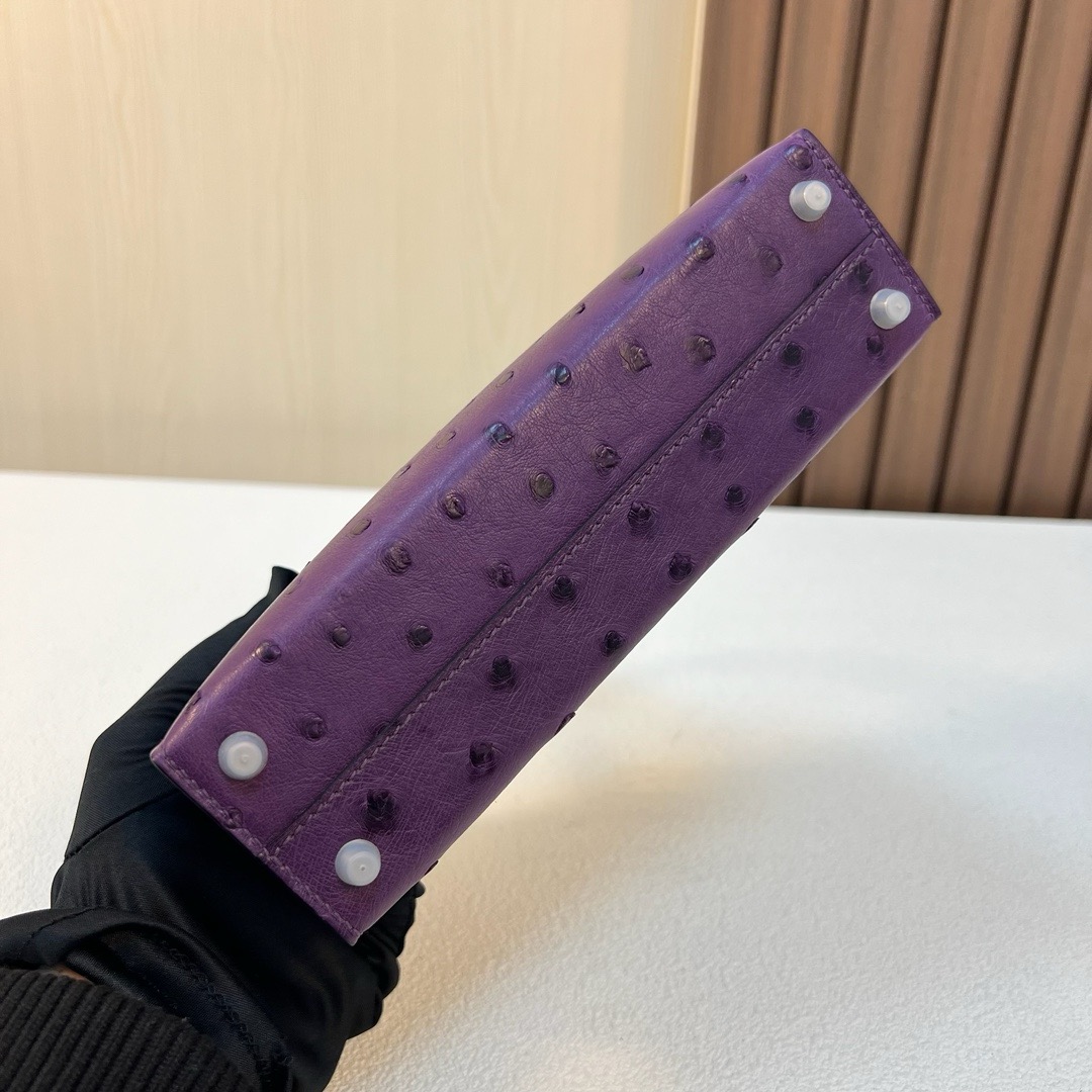 KL Mini 19cm Ostrich 原厂进口KK鸵鸟皮 紫罗兰/82玛瑙灰 银扣 全手工蜡线缝 Phw 订制
