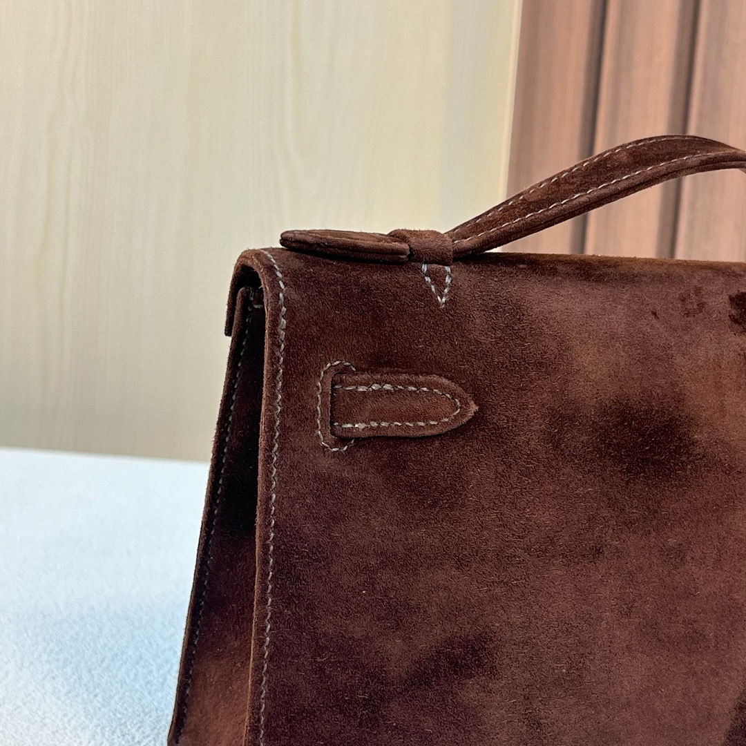 KL Pochette 22cm Suede 进口麂皮 泰迪色 银扣 全手工蜡线缝制 Phw