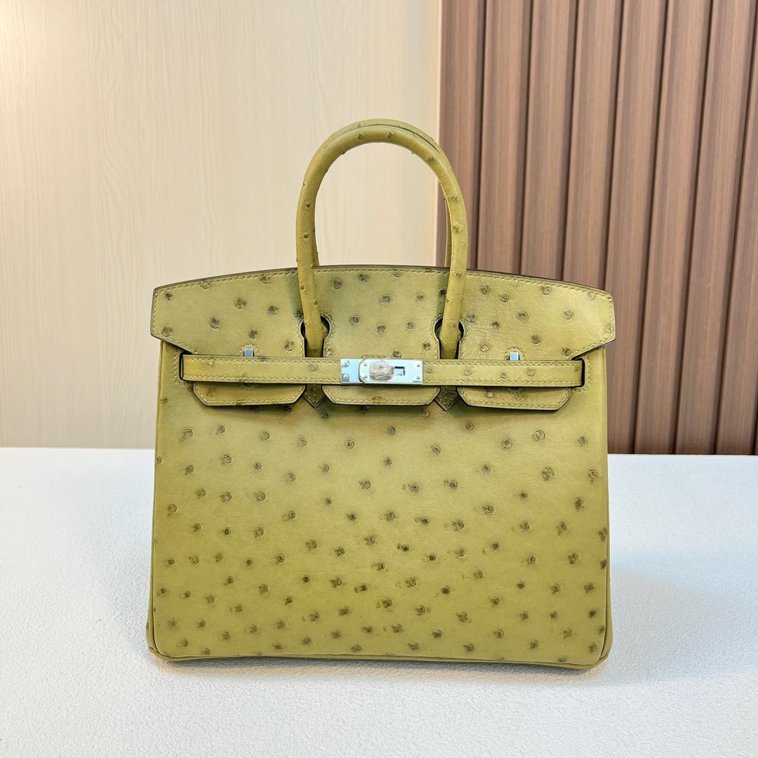 现货 BK 25cm Ostrich 原厂kk进口鸵鸟皮 6G草坪绿 Pelouse 银扣 全手工蜡线缝 Phw Stock