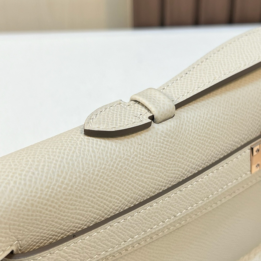 KL cut 31cm Epsom C10 奶昔白 craie 玫瑰金扣 全手工蜡线缝 Rghw