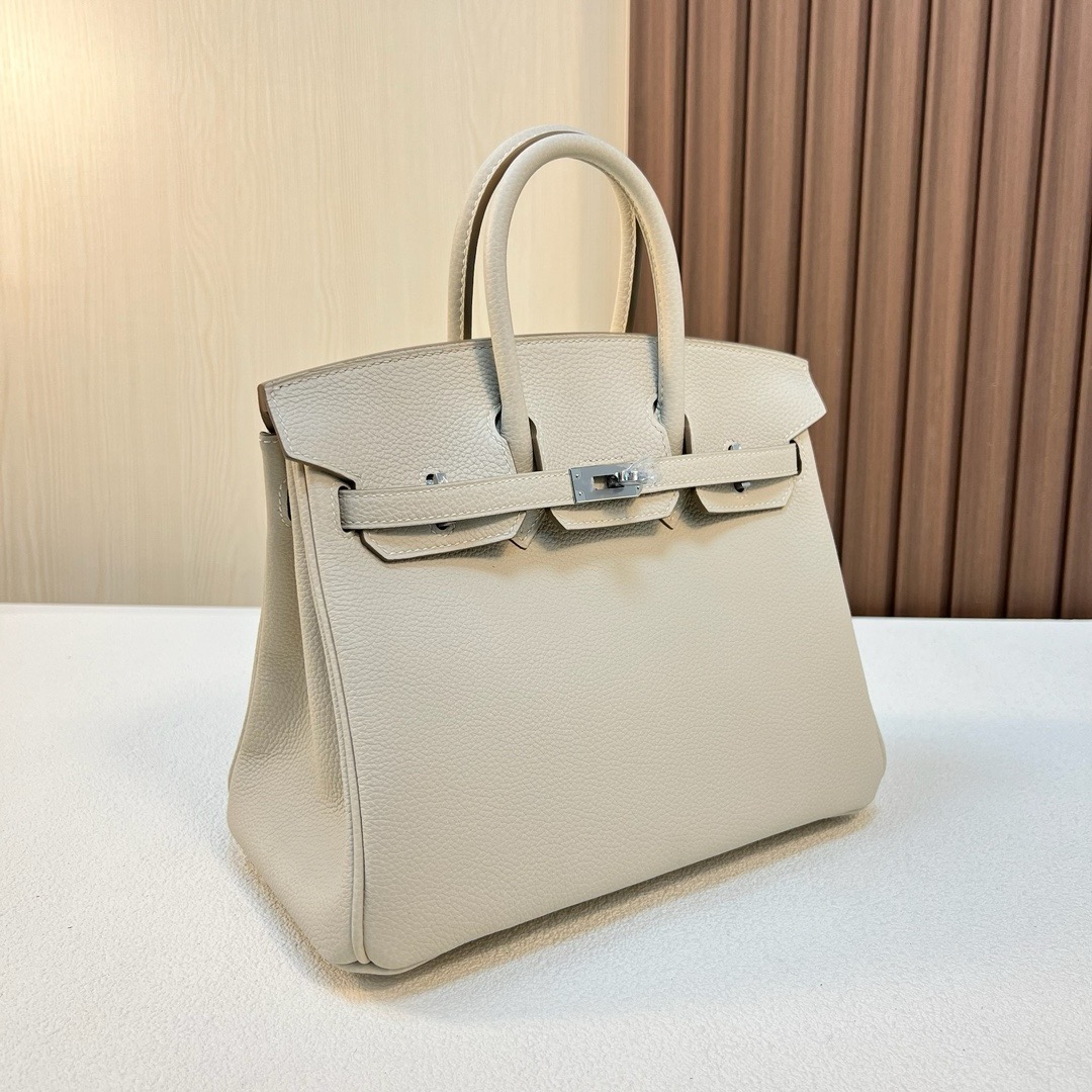 现货 BK 25cm Togo皮 原厂小牛皮 CK10奶昔白 银扣 全手工蜡线缝 Phw