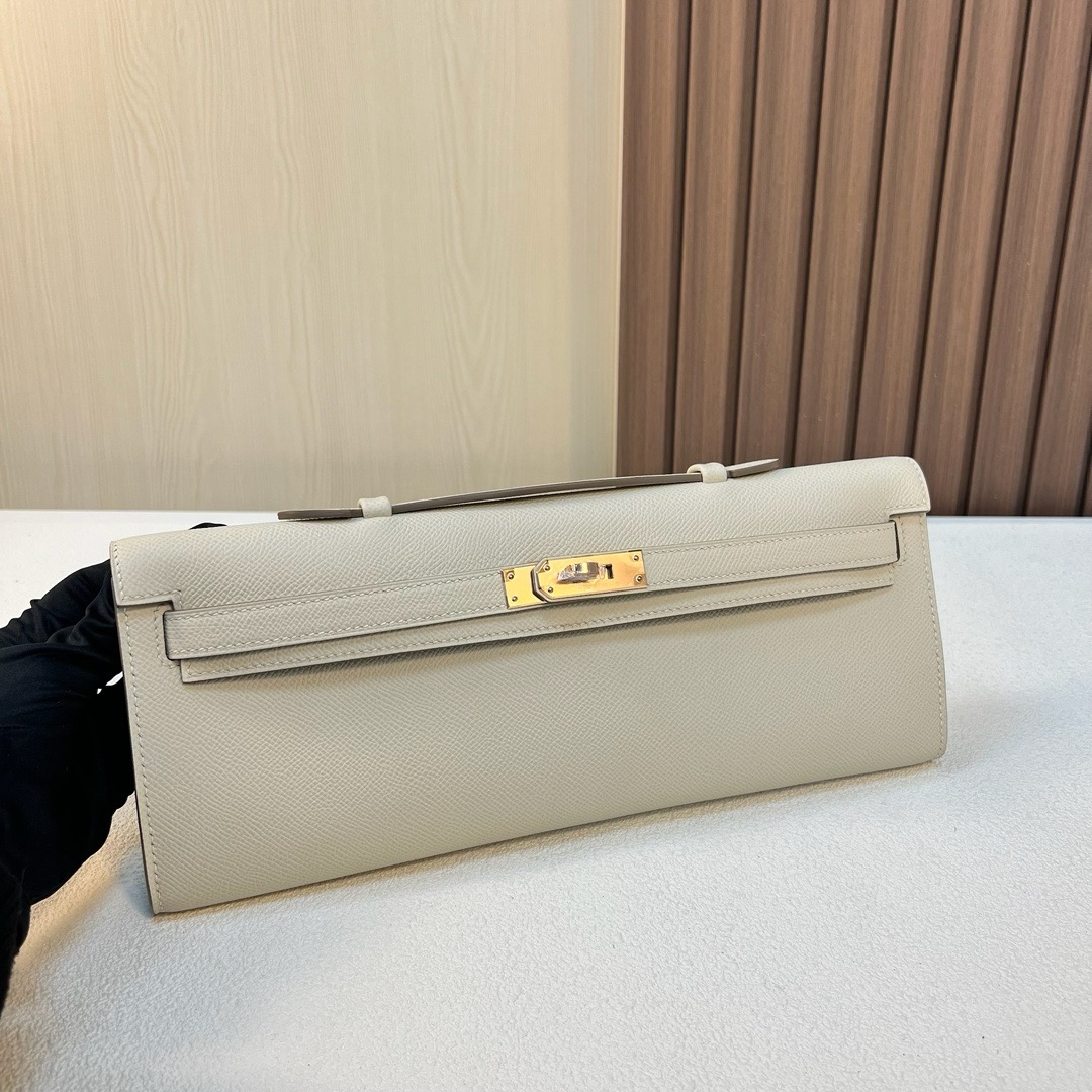 KL cut 31cm Epsom C10 奶昔白 craie 玫瑰金扣 全手工蜡线缝 Rghw