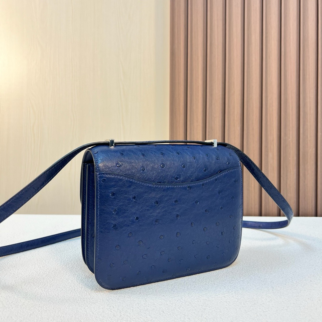 Constance 18cm Ostrich 原厂kk进口鸵鸟皮 Ck73 Bleu Saphir 宝石蓝 银扣 一级工艺 全手工缝 Phw
