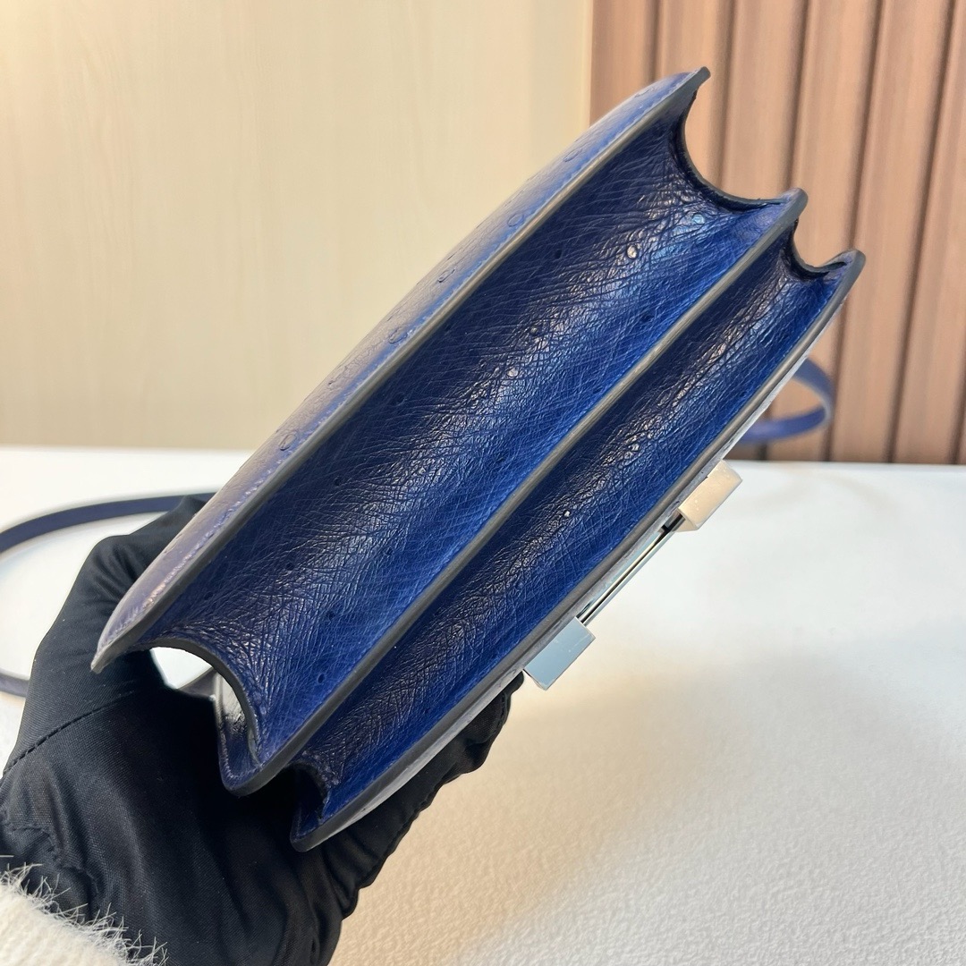Constance 18cm Ostrich 原厂kk进口鸵鸟皮 Ck73 Bleu Saphir 宝石蓝 银扣 一级工艺 全手工缝 Phw