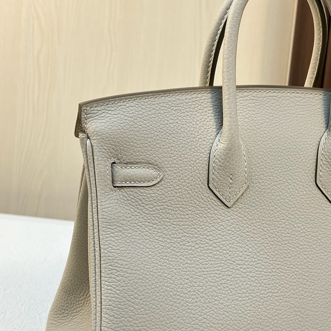 现货 BK 25cm Togo皮 原厂小牛皮 CK10奶昔白 银扣 全手工蜡线缝 Phw