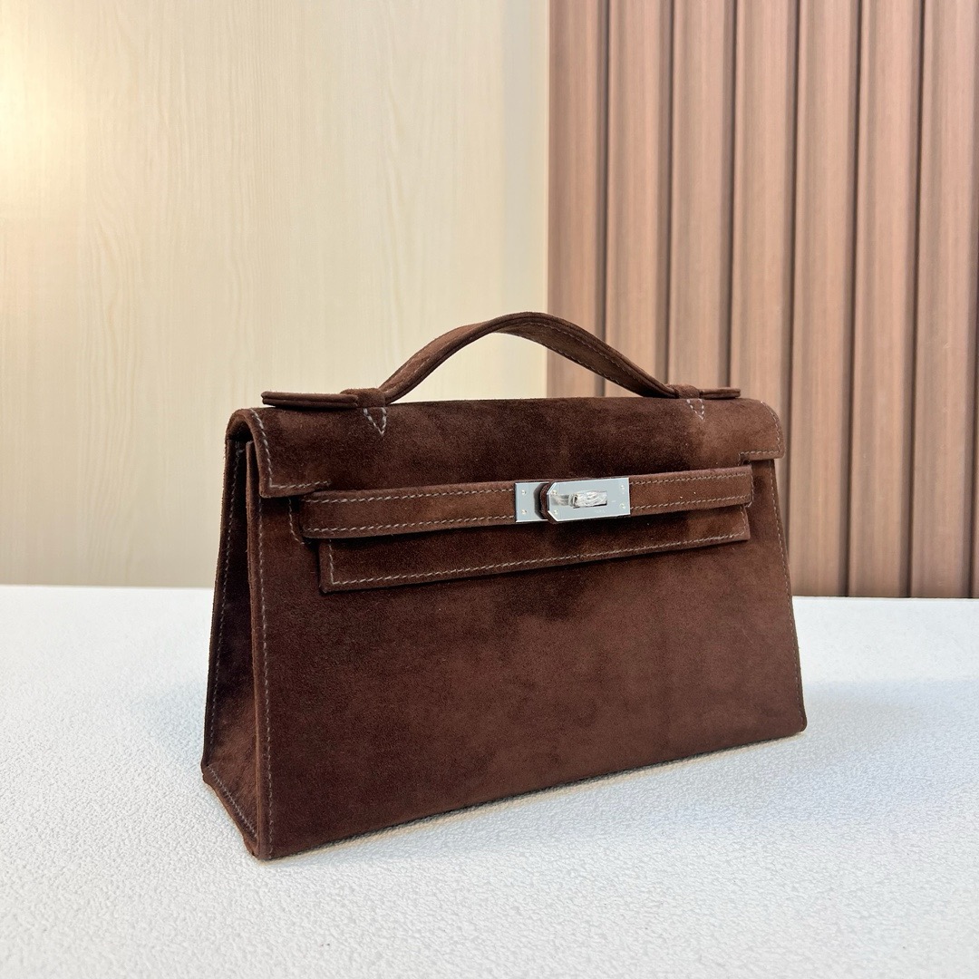KL Pochette 22cm Suede 进口麂皮 泰迪色 银扣 全手工蜡线缝制 Phw