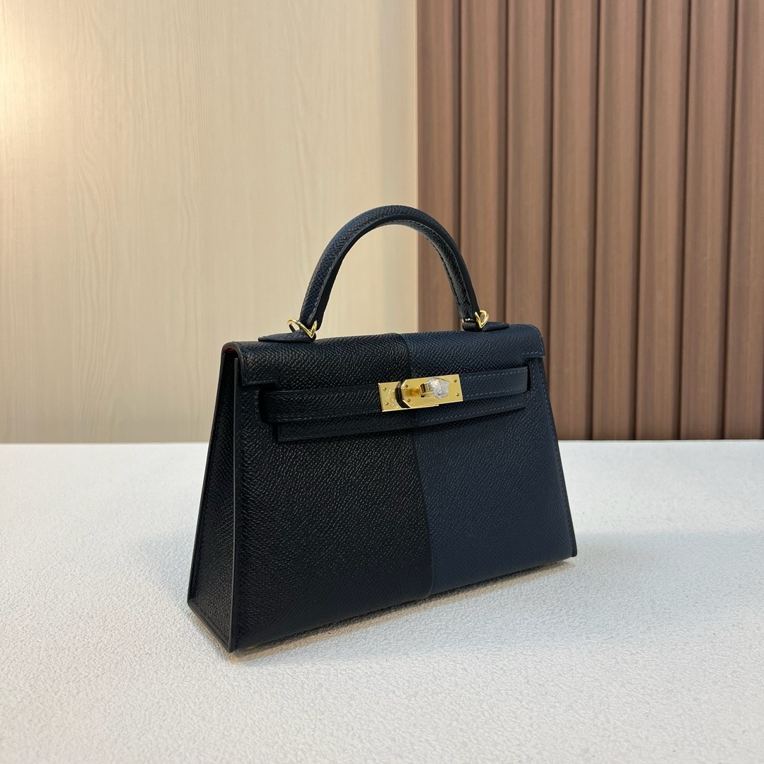 KL Mini Epsom CC89黑色 noir /CC76 Blue Indigo 深海蓝内拼K1石榴红 金扣 全手工蜡线缝 Ghw