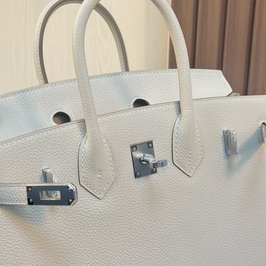 HM BK 25cm Togo皮 原厂小牛皮 CK10奶昔白 银扣 全手工蜡线缝 Phw