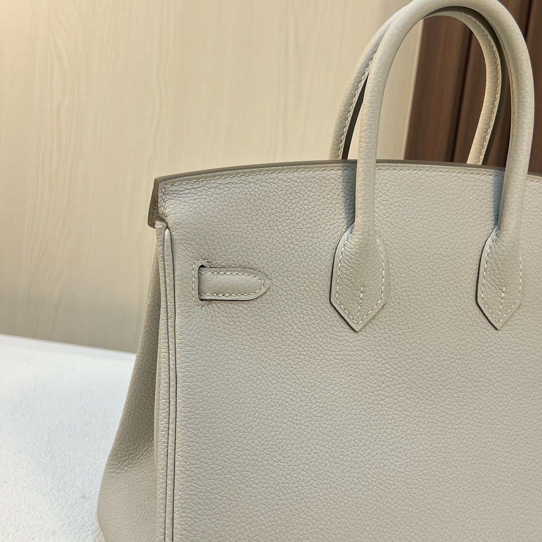 HM BK 25cm Togo皮 原厂小牛皮 CK10奶昔白 银扣 全手工蜡线缝 Phw