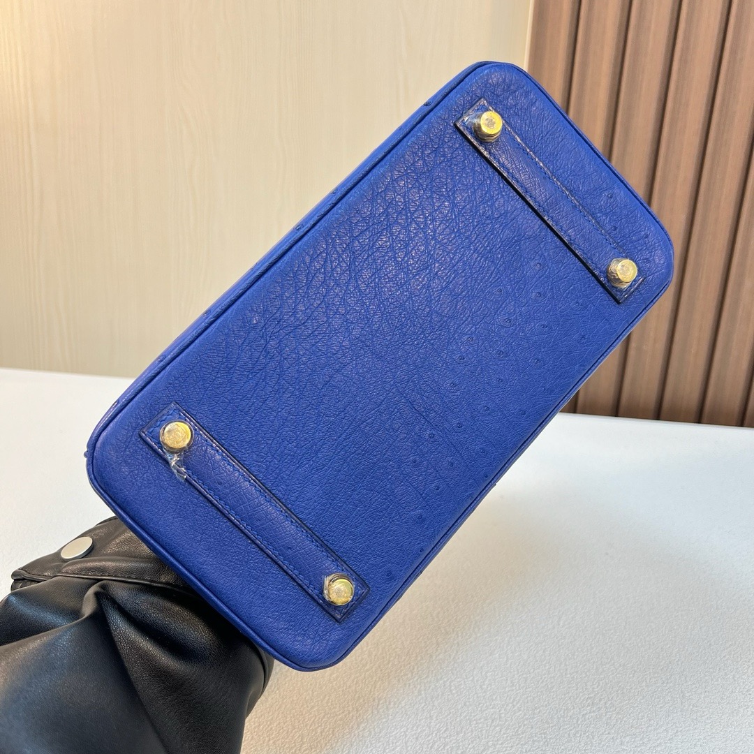 HM BK 25cm Ostrich 原厂KK进口鸵鸟皮 I7 Blue zellige琉璃蓝 金扣 全手工蜡线缝 Ghw