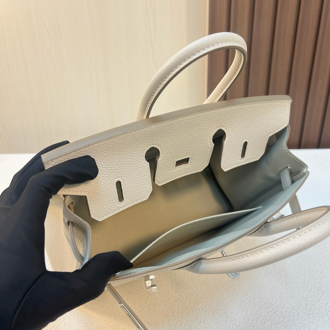 HM BK 25cm Togo皮 原厂小牛皮 CK10奶昔白 银扣 全手工蜡线缝 Phw