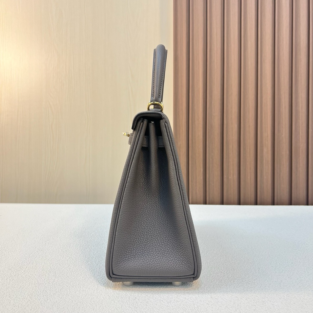HM KL 25cm Togo 皮 原厂进口小牛皮 8F Etain 锡器灰 金扣 全手工蜡线缝 Ghw