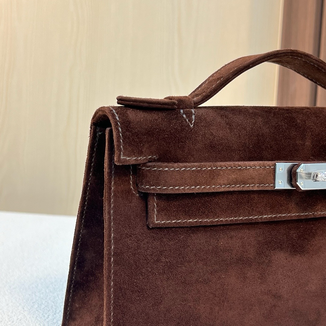 KL Pochette 22cm Suede 进口麂皮 泰迪色 银扣 全手工蜡线缝制 Phw