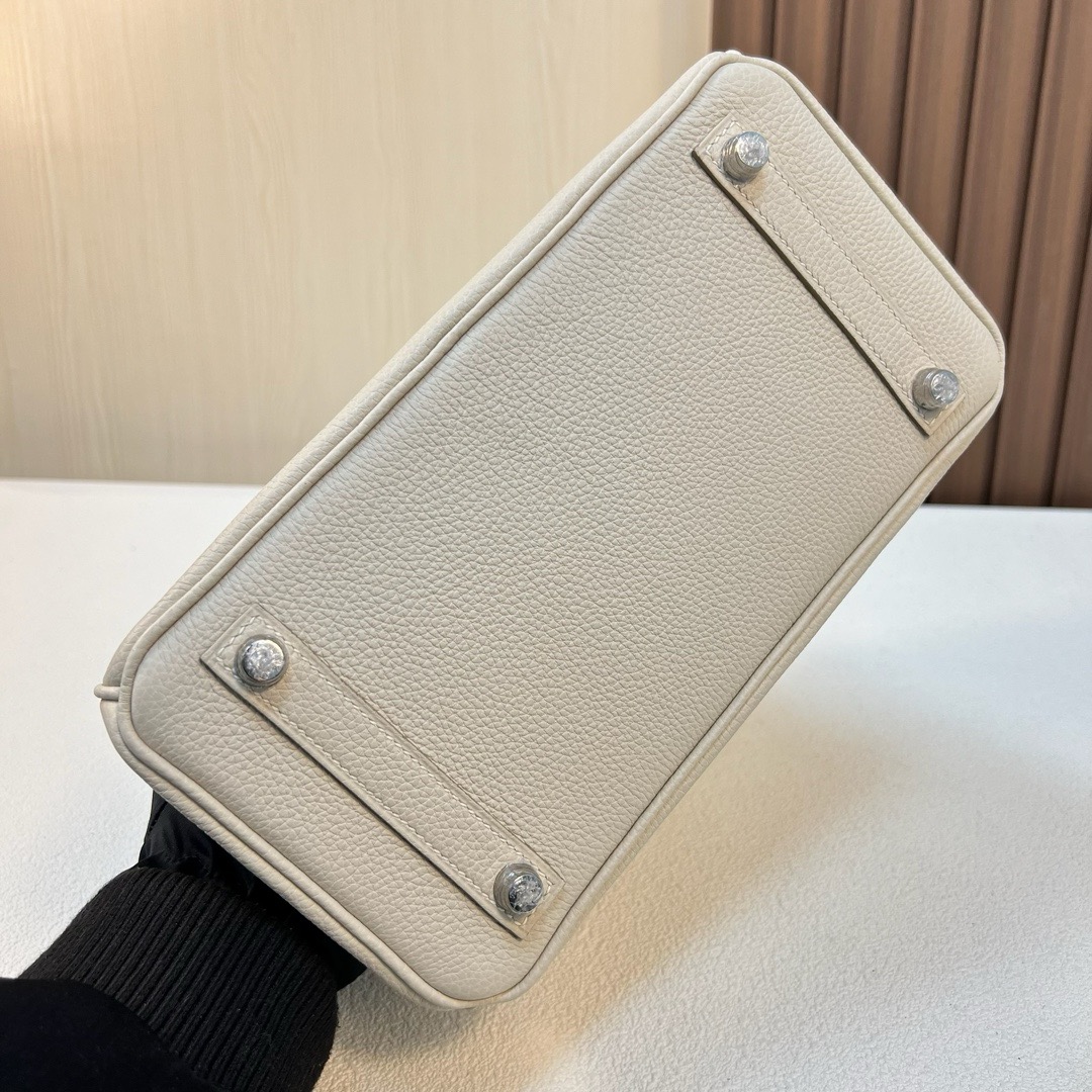 现货 BK 25cm Togo皮 原厂小牛皮 CK10奶昔白 银扣 全手工蜡线缝 Phw