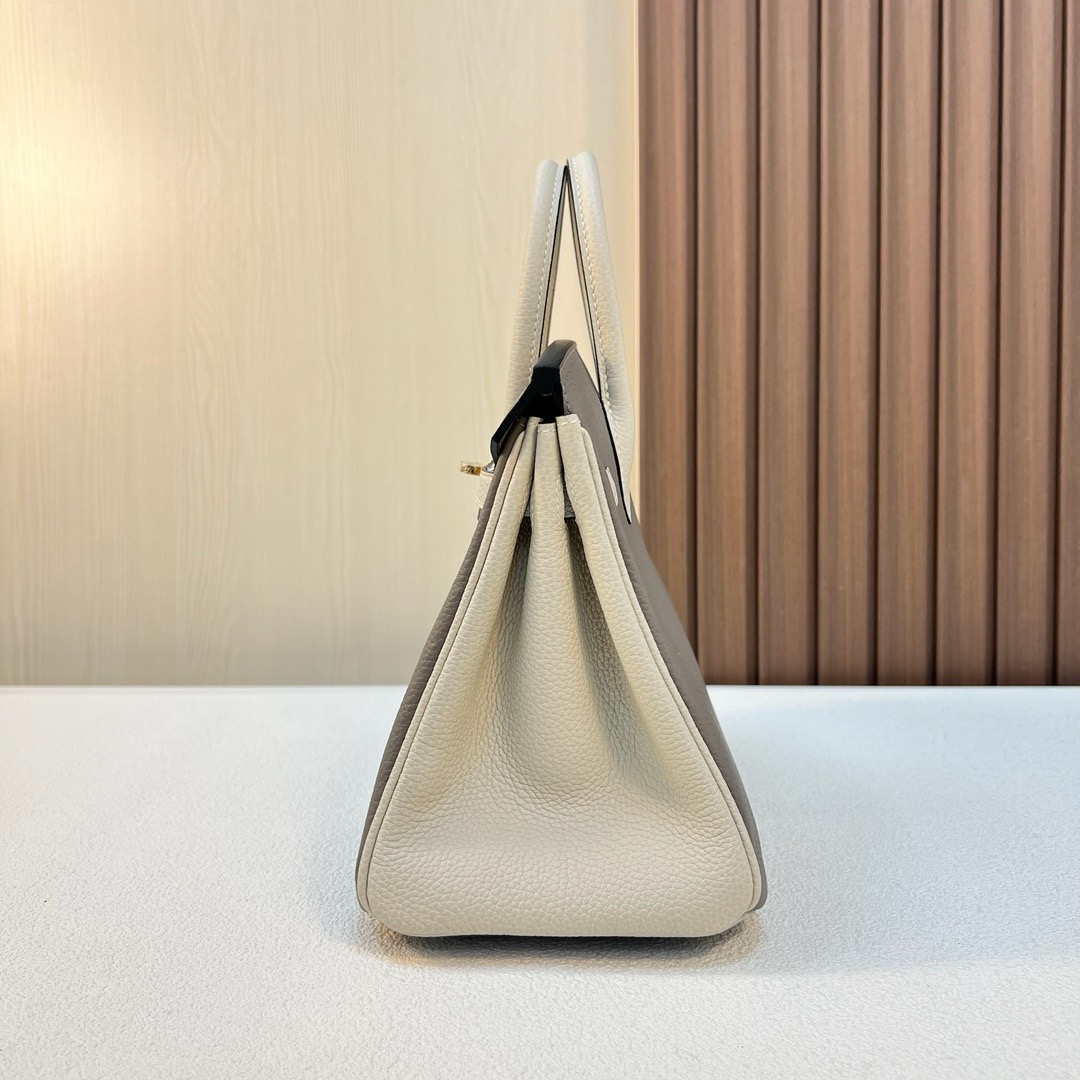 BK 25cm Togo皮 原厂小牛皮 M8沥青灰/CC10奶昔白 金扣 全手工蜡线缝 Ghw