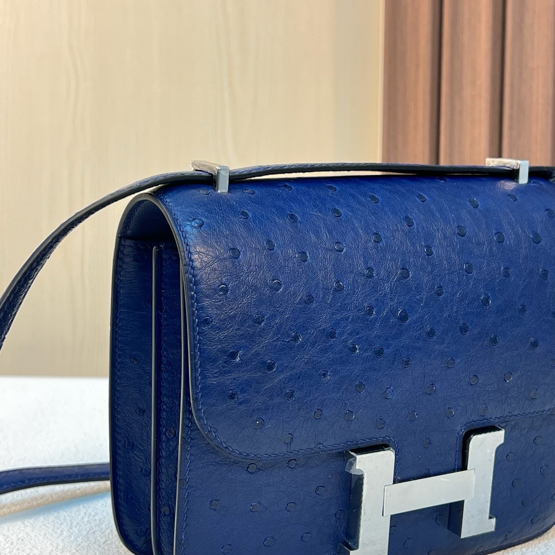 Constance 18cm Ostrich 原厂kk进口鸵鸟皮 Ck73 Bleu Saphir 宝石蓝 银扣 一级工艺 全手工缝 Phw