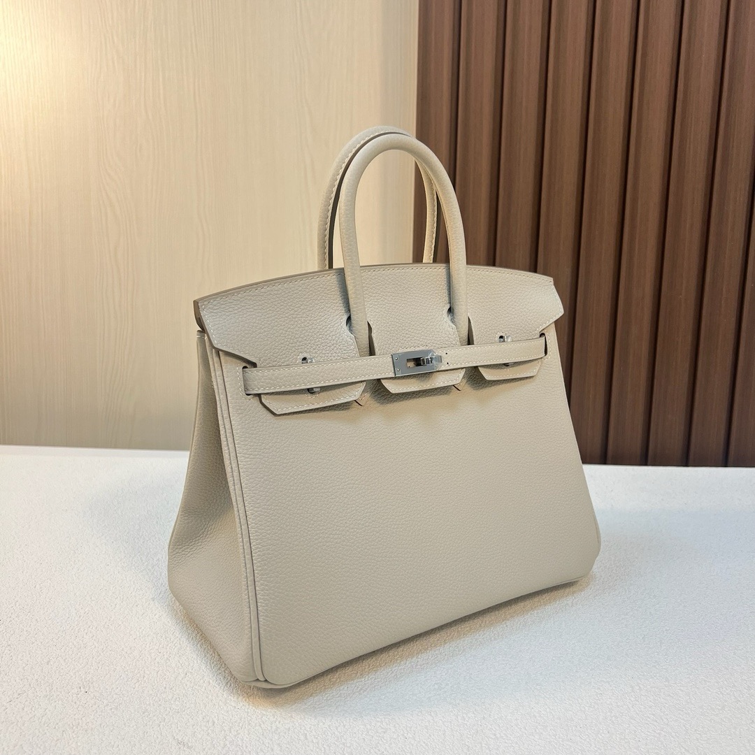 HM BK 25cm Togo皮 原厂小牛皮 CK10奶昔白 银扣 全手工蜡线缝 Phw