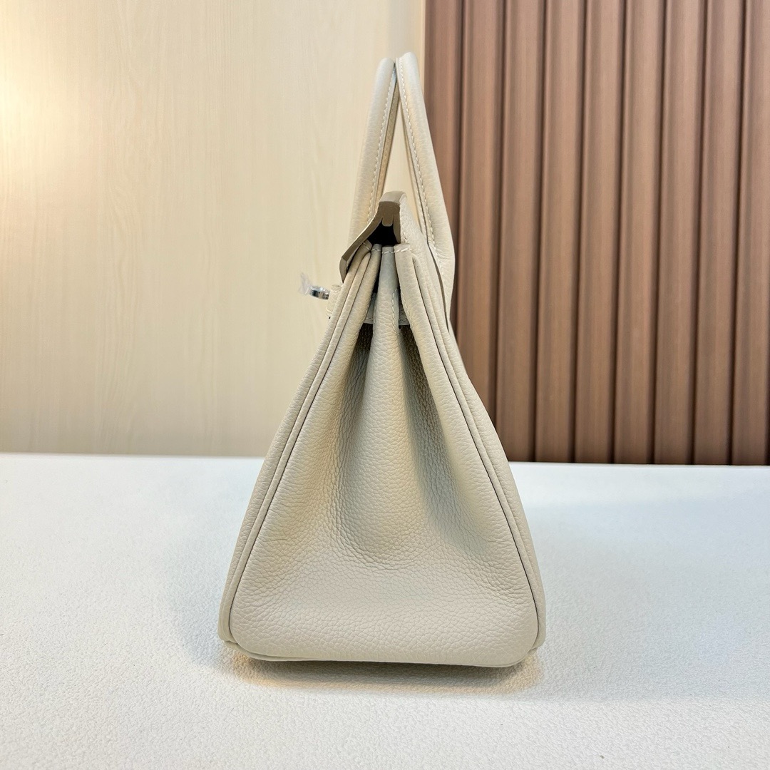 现货 BK 25cm Togo皮 原厂小牛皮 CK10奶昔白 银扣 全手工蜡线缝 Phw